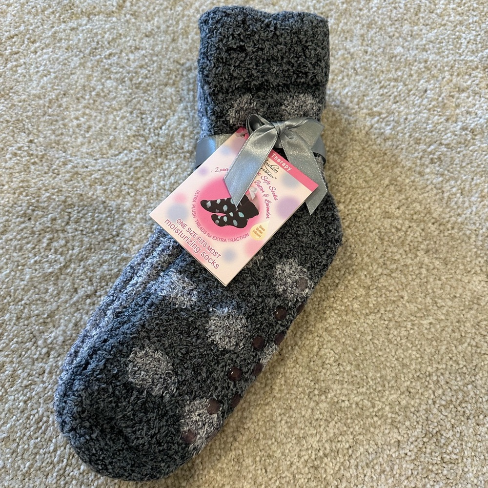 Cozy Gray Fuzzy Socks with Polka Dots